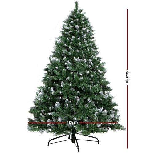 Jingle Jollys Christmas Tree 1.8m Snowy Xmas Tree Decoration 650 Tips