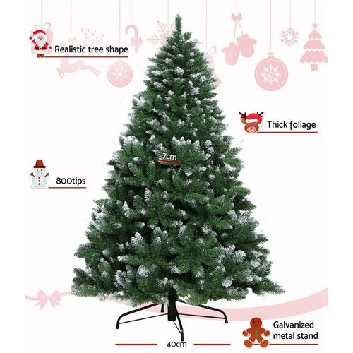 Jingle Jollys Christmas Tree 1.8m Snowy Xmas Tree Decoration 650 Tips